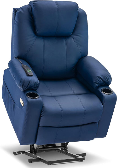 MCombo Power Lift Recliner Chair with Massage and Heat for Elderly, 3 Positions, 2 Side Pockets and Cup Holders, USB Ports, Faux Leather 7040