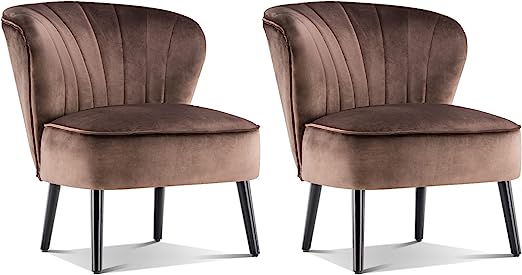 MCombo Modern Accent Chair, Velvet Tufted Wingback Club Chairs, Leisure Upholstered Side Chair with Wood Legs, Comfy Shell Chair Vanity Chair for Living Room Bedroom Reception 4720