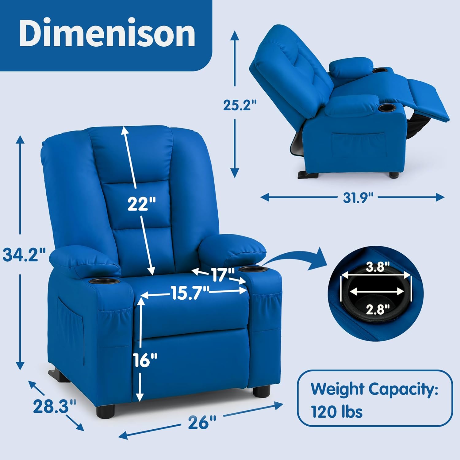 Big Kids Recliner for Ages 3+, Toddlers Recliner Sofa 7322