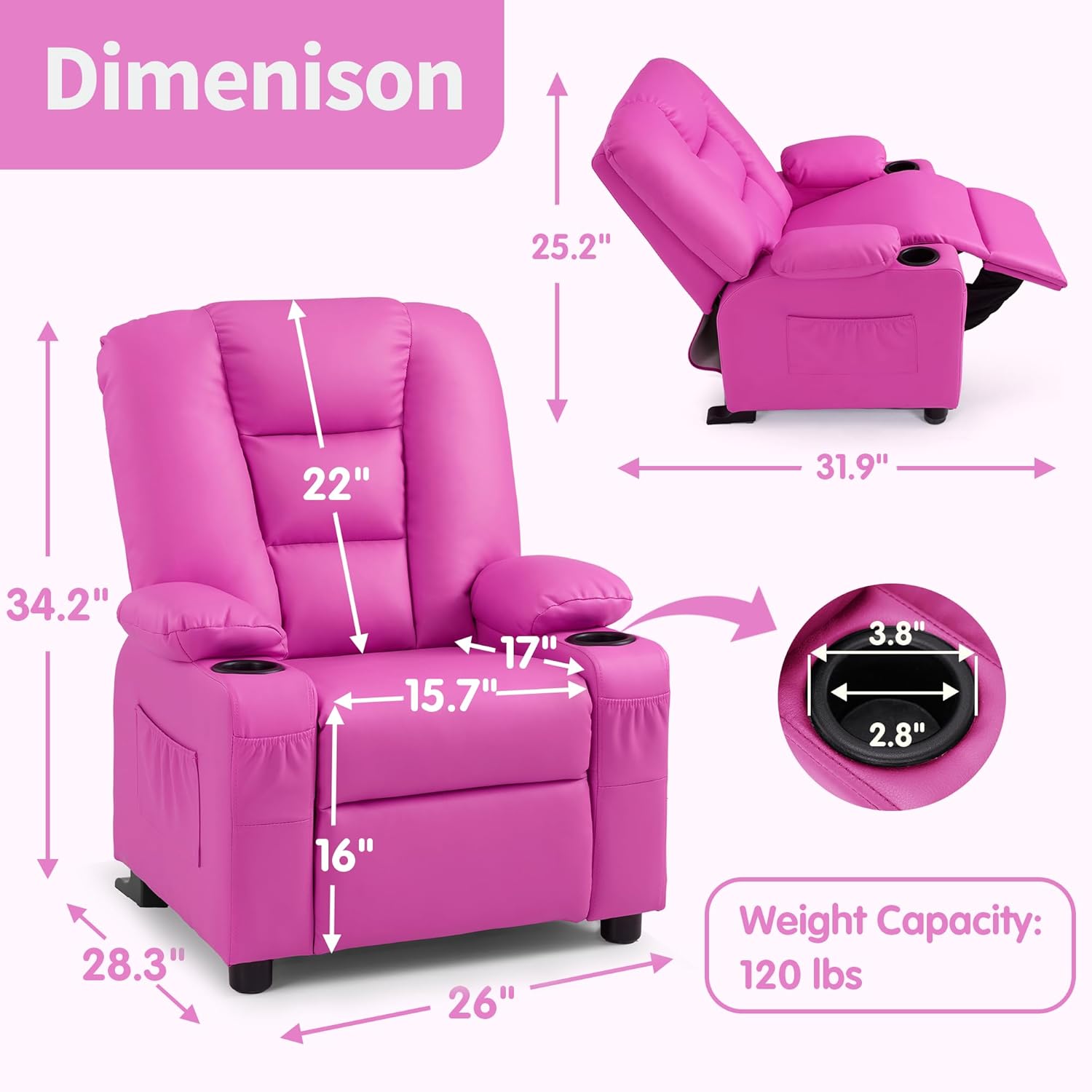 Big Kids Recliner for Ages 3+, Toddlers Recliner Sofa 7322