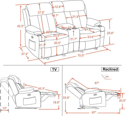 71 in Reclining Loveseat with Console, Heat & Massage 6095