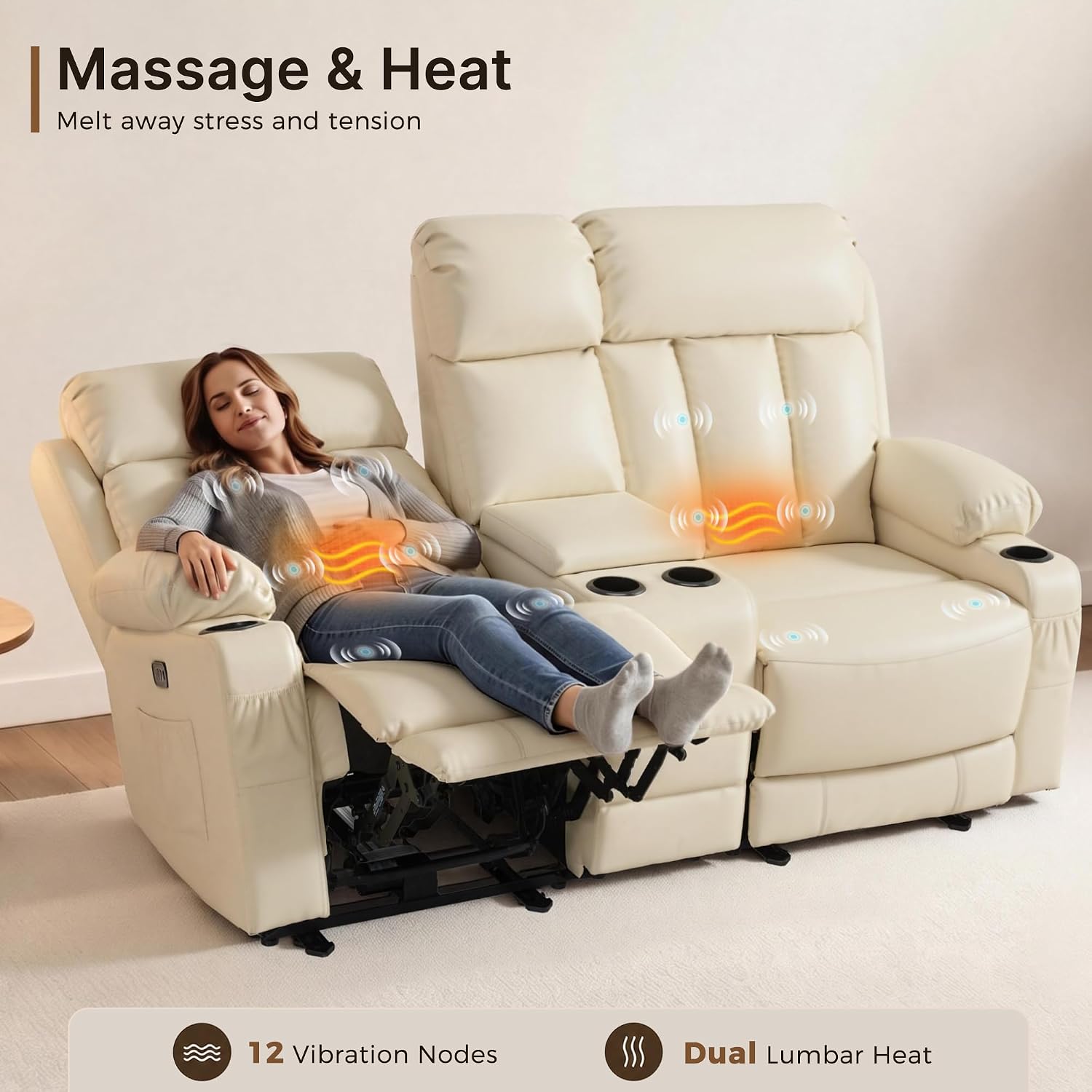 71 in Reclining Loveseat with Console, Heat & Massage 6095