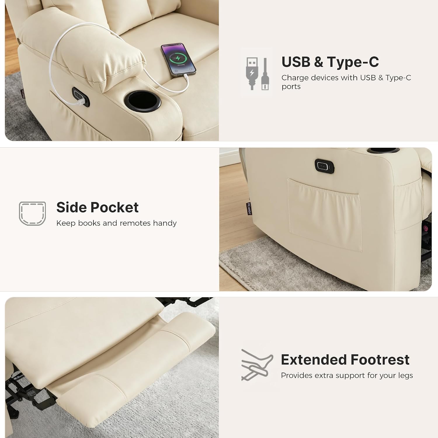 61 in Power Reclining Loveseat with Heat and Massage 6075