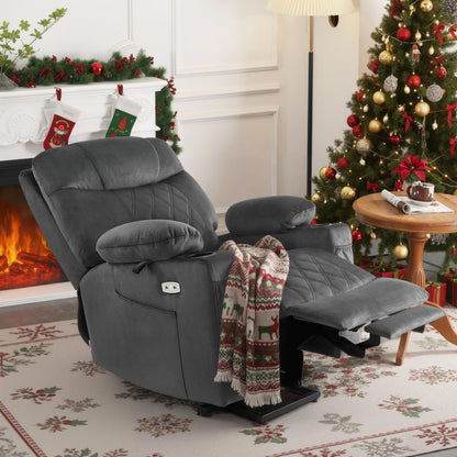 Triple Motor Power Lift Recliner Chair Sofa with Massage and Dual Heating, Adjustable Headrest for Elderly People Petite, USB Ports, Extended Footrest, Fabric 7222