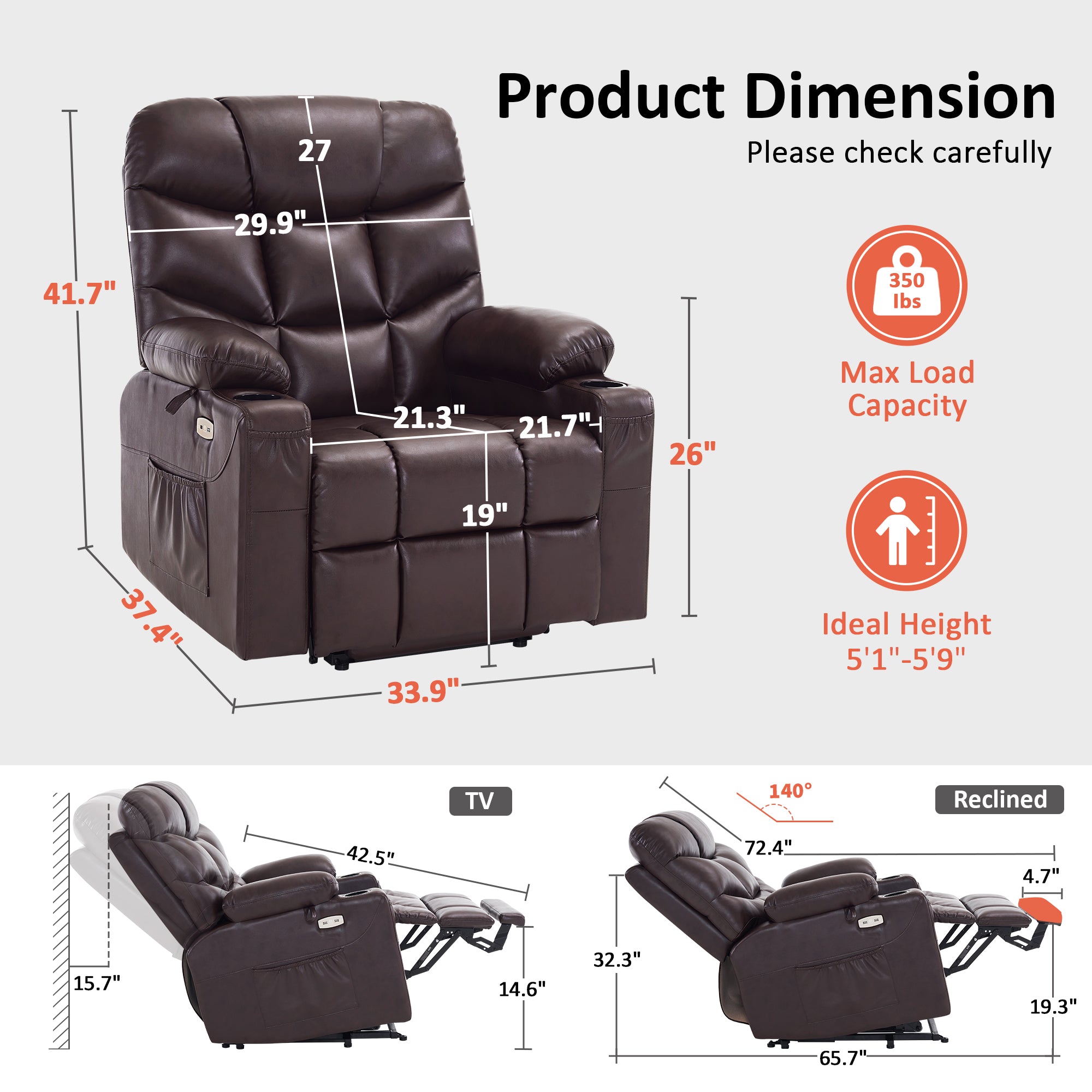 Power Lift Recliner Chair for Elderly, Faux Leather 7287|R7289
