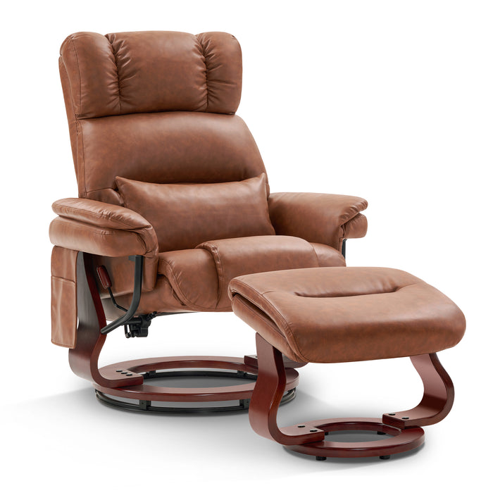 MCombo Swivel Recliners with Ottoman, Reclining TV Chairs with Vibration Massage, Faux Leather Ergonomic Lounge Chair for Living Room Bedroom 4832