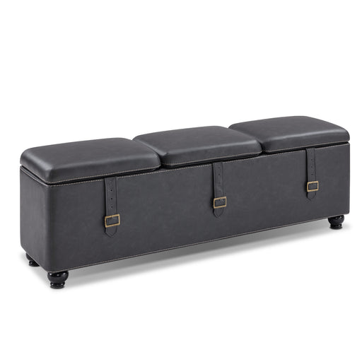 MCombo Storage Ottoman Bench, Faux Leather Upholstered Footstool with 3 Storage Compartments, Bed End Bench for Bedroom, Entryway W431