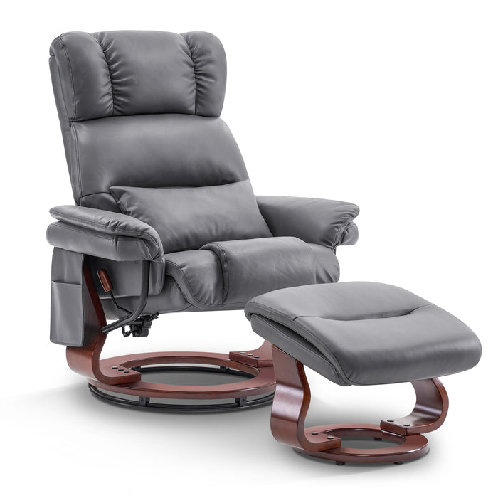 MCombo Swivel Recliners with Ottoman, Reclining TV Chairs with Vibration Massage, Faux Leather Ergonomic Lounge Chair for Living Room Bedroom 4832