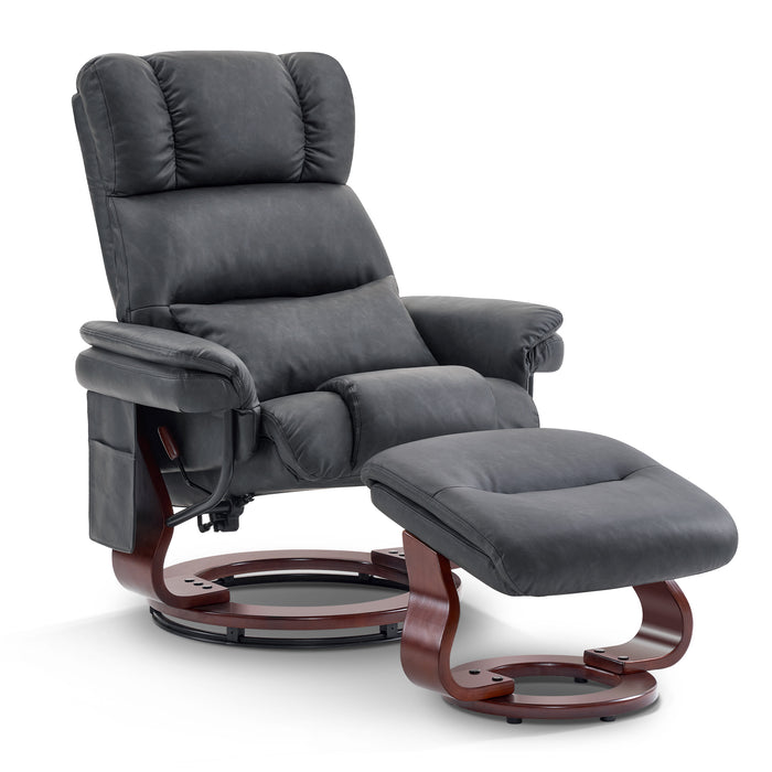 MCombo Swivel Recliners with Ottoman, Reclining TV Chairs with Vibration Massage, Faux Leather Ergonomic Lounge Chair for Living Room Bedroom 4832