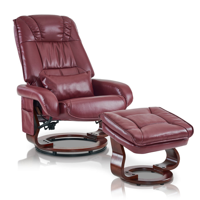 MCombo Swivel Recliners with Ottoman, Vibration Massage TV Chairs with Side Pocket, Faux Leather Ergonomic Lounge Chair for Living Room Bedroom 4877