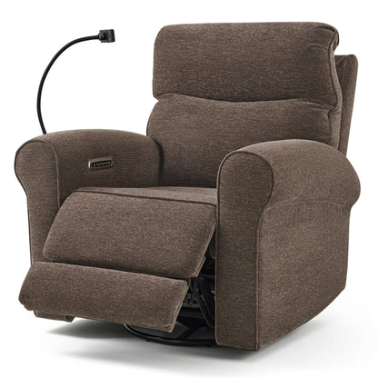 MCombo Triple Motor Power Swivel Rocker Recliner Chair, Glider Rocking Chair with Adjustable Headrest, Extended Footrest, Dual USB Ports, Phone Holder, for Living Room &amp; Nursery, Fabric PR638