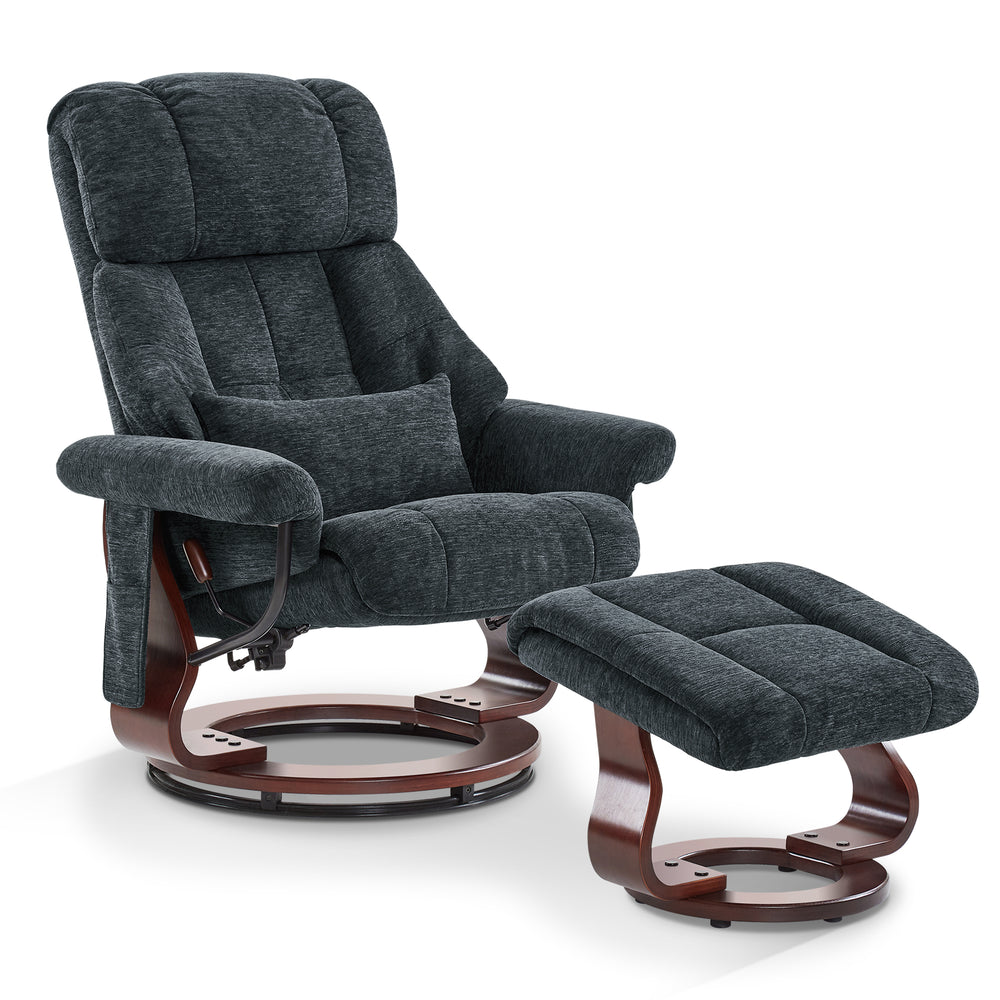 MCombo Swivel Recliner with Ottoman, Reclining Chair with Massage, Chenille Lounge Chair for Living Room Bedroom 4441