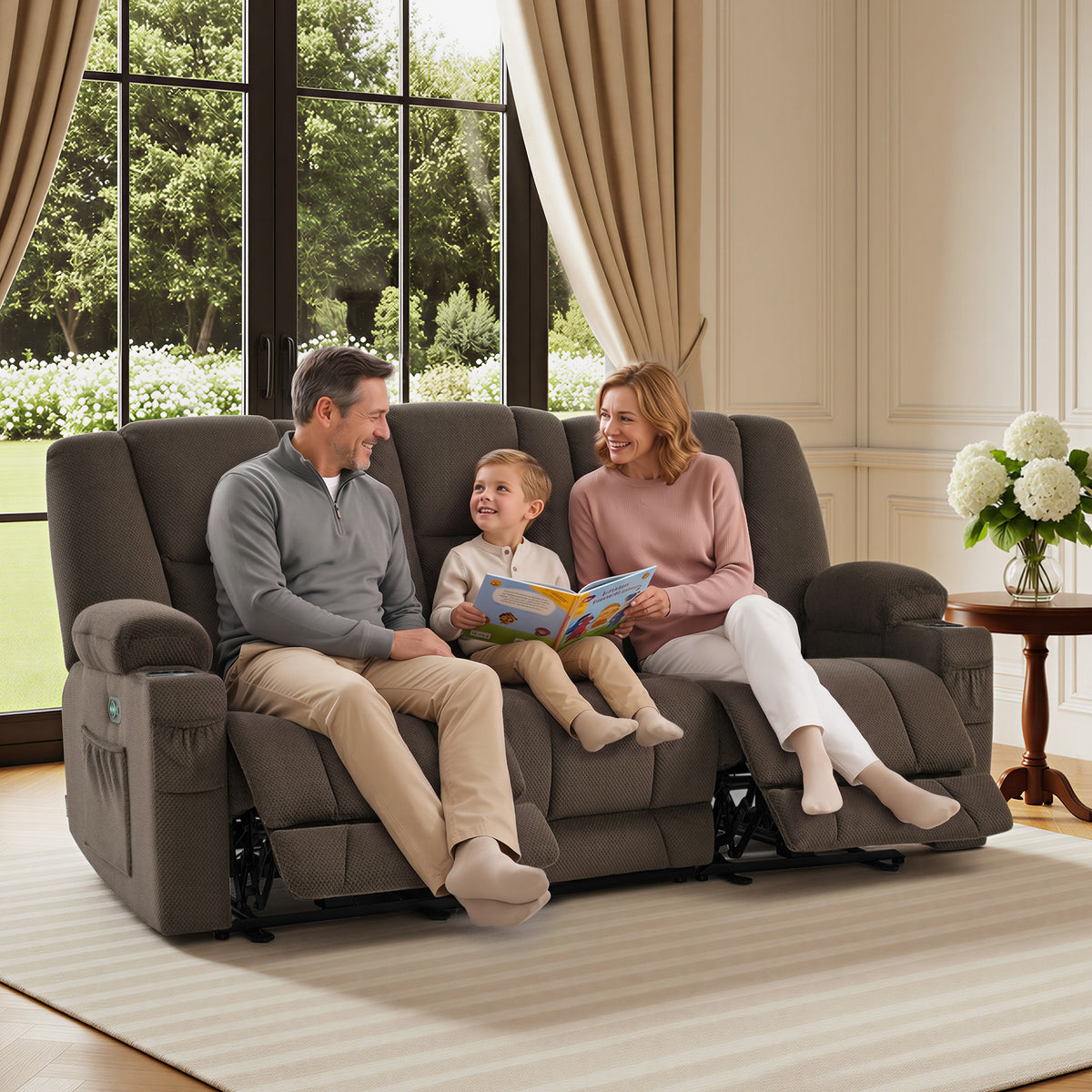 81 in 3 Seater Reclining Sofa with Heat and  Massage 6034M3