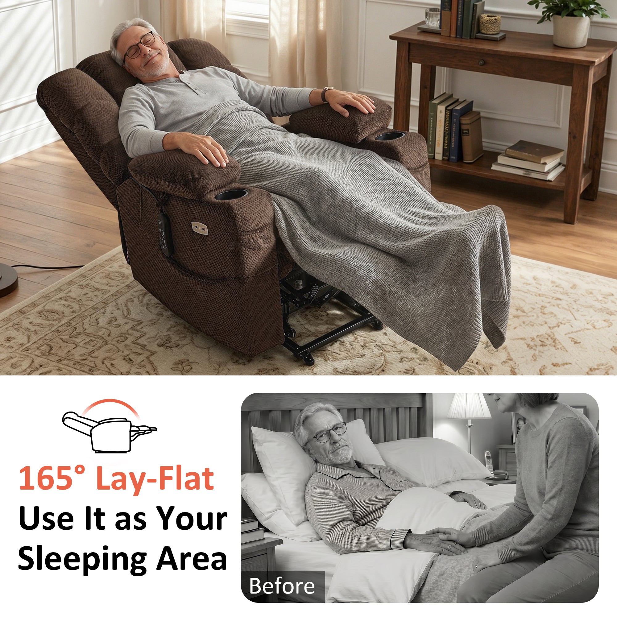 Power Lift Recliner Chair, Triple Motor, Massage and Heat, Fabric 7634|7631|7632|R7635