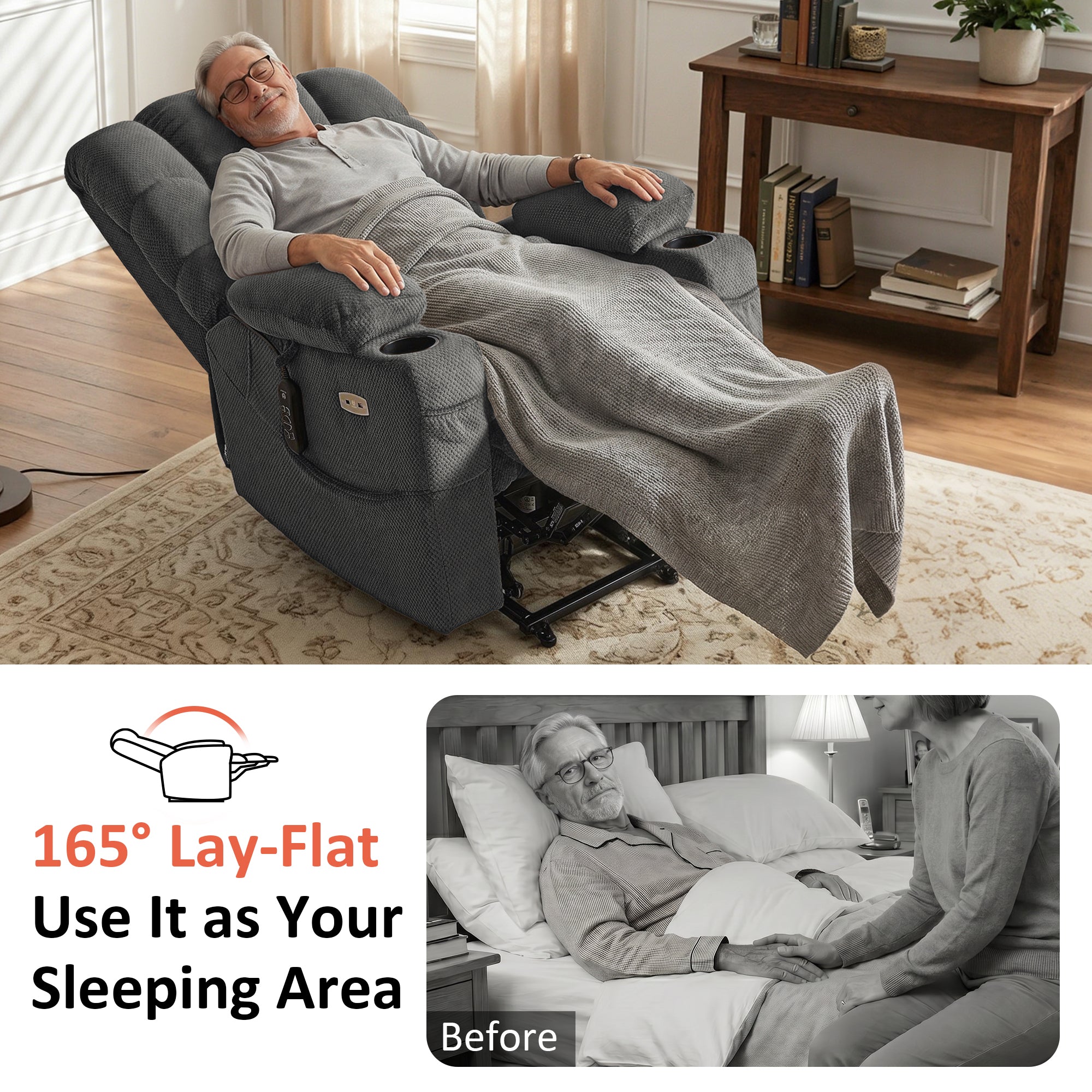 Power Lift Recliner Chair, Triple Motor, Massage and Heat, Fabric 7634|7631|7632|R7635