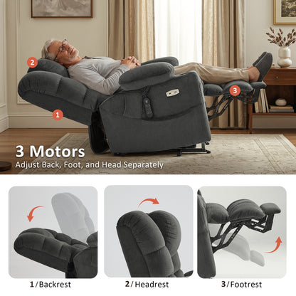 Power Lift Recliner Chair, Triple Motor, Massage and Heat, Fabric 7634|7631|7632|R7635