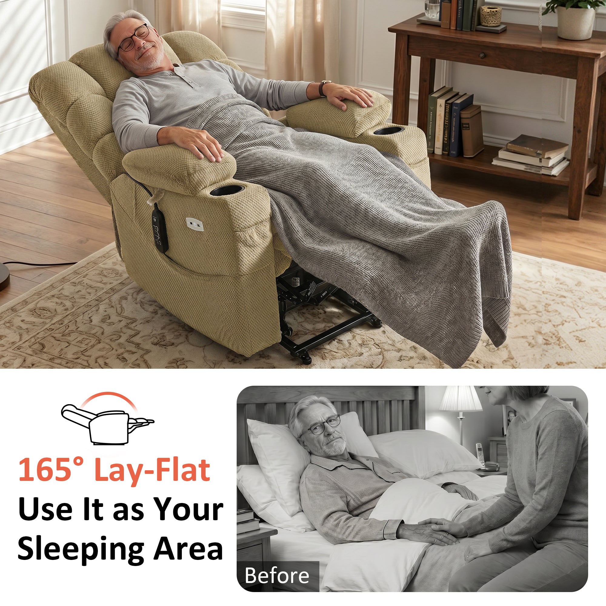 Power Lift Recliner Chair, Triple Motor, Massage and Heat, Fabric 7634|7631|7632|R7635