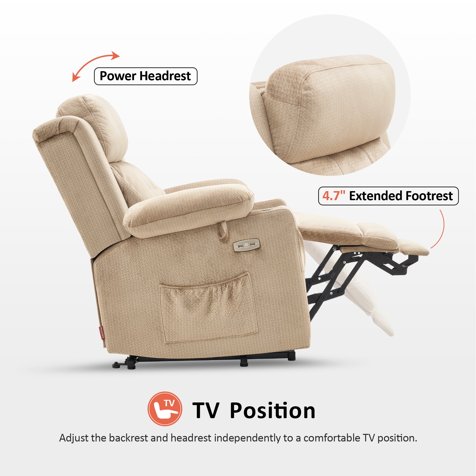 Power Lift Recliner Chair, Triple Motor, Massage and Heat, Fabric 7661|7662|7664