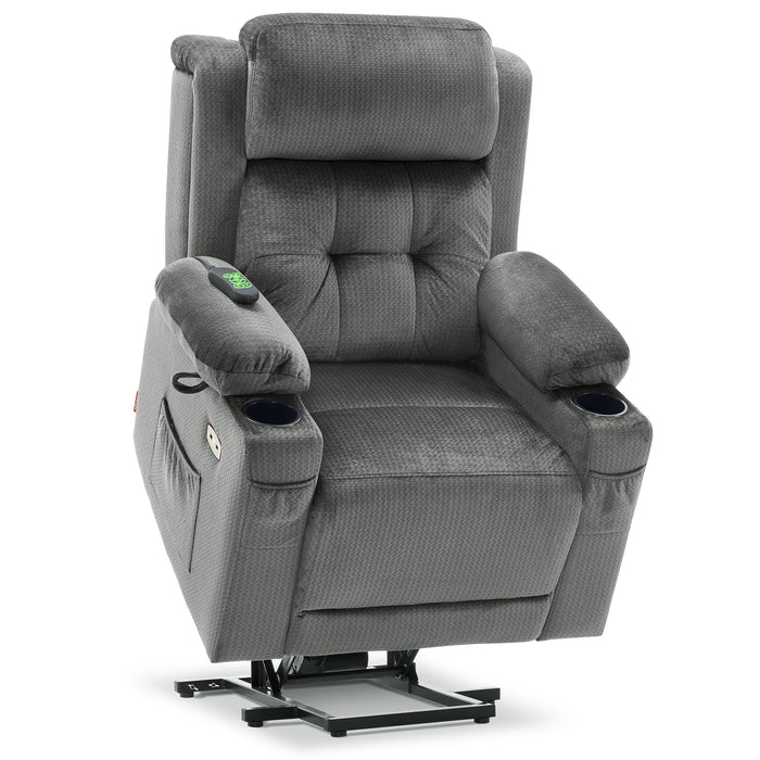 MCombo Medium Dual Motor Power Lift Recliner Chair with Massage and Heat for Elderly People, Lay Flat, Infinite Position, Power Headrest, Fabric 7661