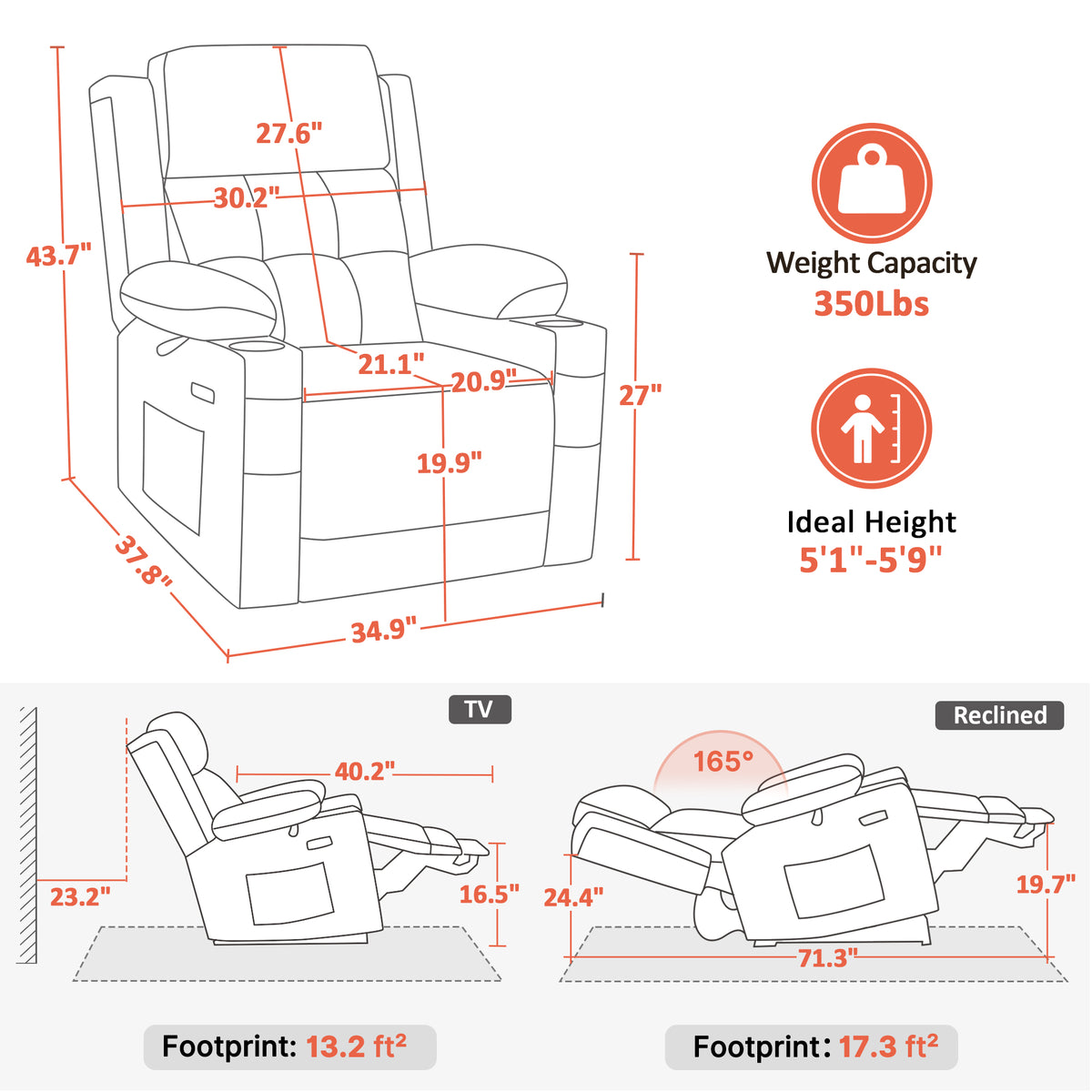 Triple Motor Power Lift Recliner Chair, Massage and Heat, Faux Leather 7661|7662