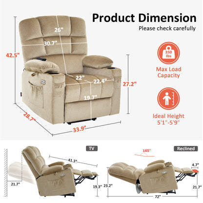 Power Lift Recliner Chair, Dual Motor, Massage and Heat, Fabric 7680|7679|R7688|R7677