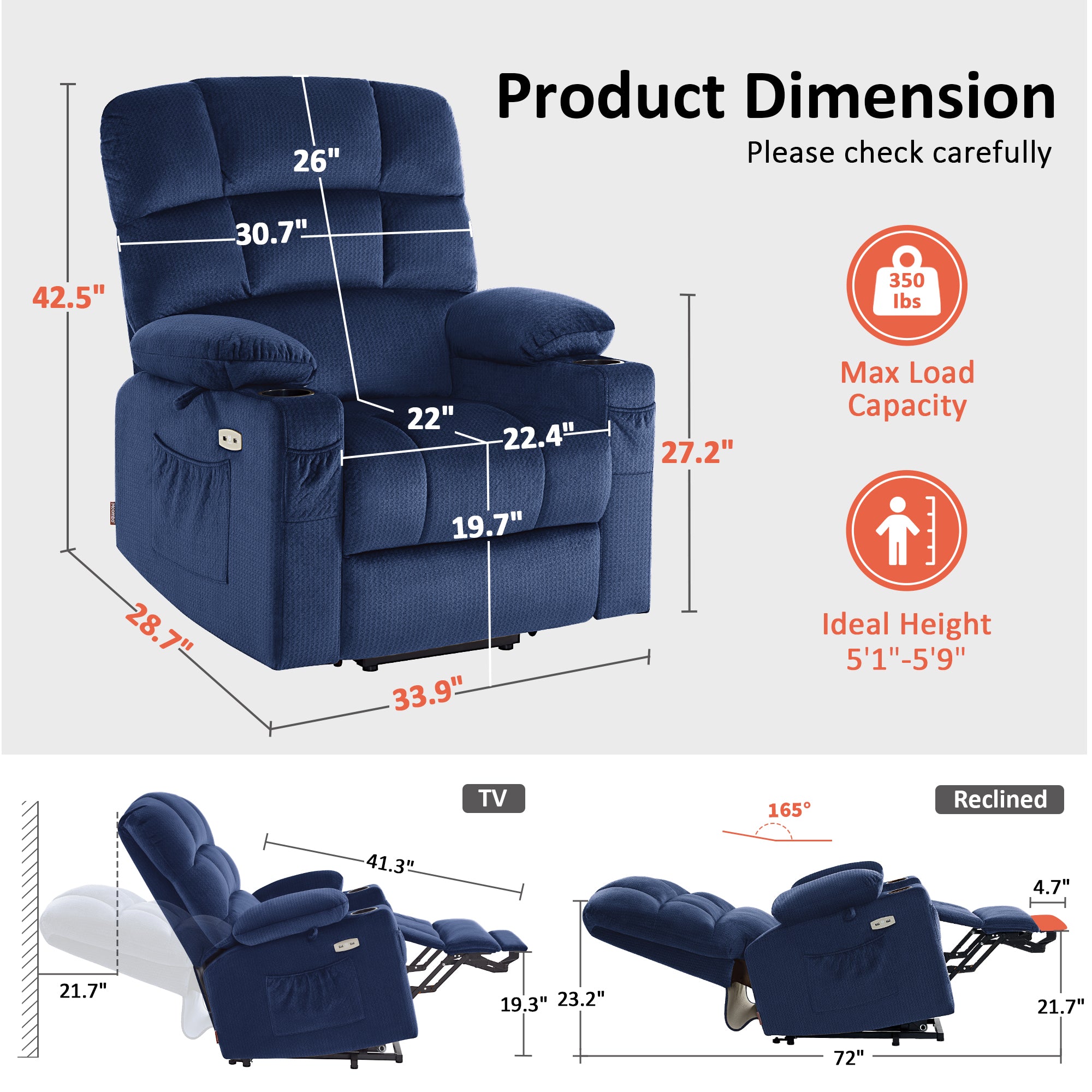 Power Lift Recliner Chair, Dual Motor, Massage and Heat, Fabric 7680|7679|R7688|R7677