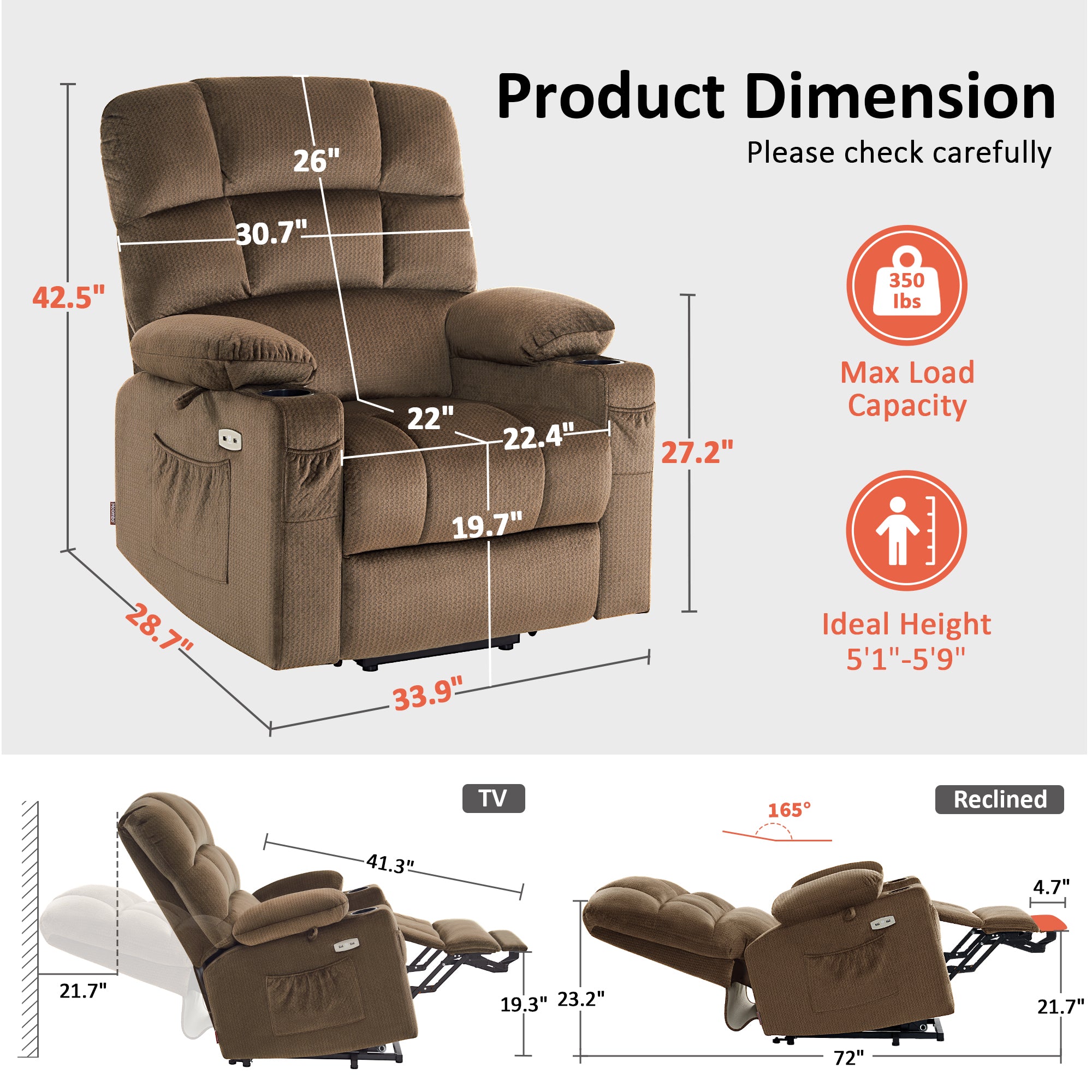 Power Lift Recliner Chair, Dual Motor, Massage and Heat, Fabric 7680|7679|R7688|R7677