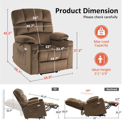 Power Lift Recliner Chair, Dual Motor, Massage and Heat, Fabric 7680|7679|R7688|R7677