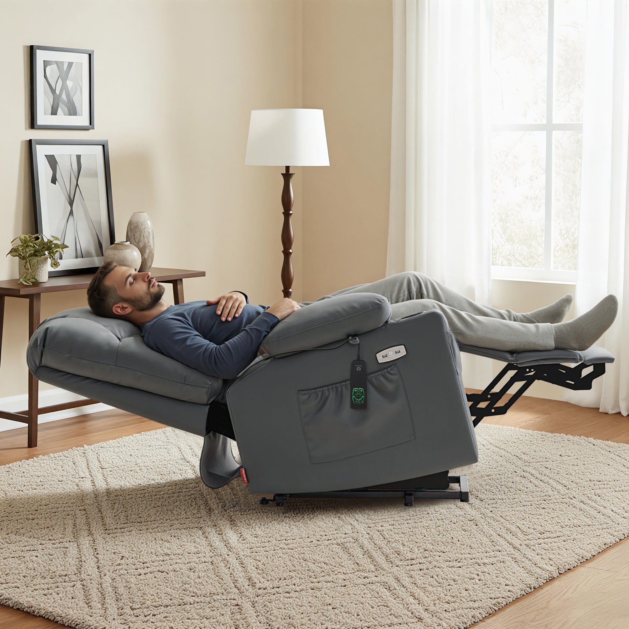 Lay Flat Lift Chair with Massage and Heat | Faux Leather 7680