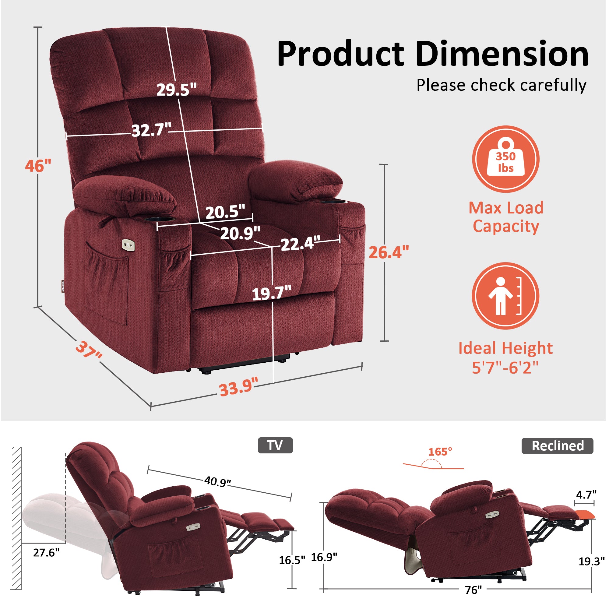 Power Lift Recliner Chair for Elderly, Dual Motor, Massage and Heat, Fabric 7680|7679|R7688|R7677