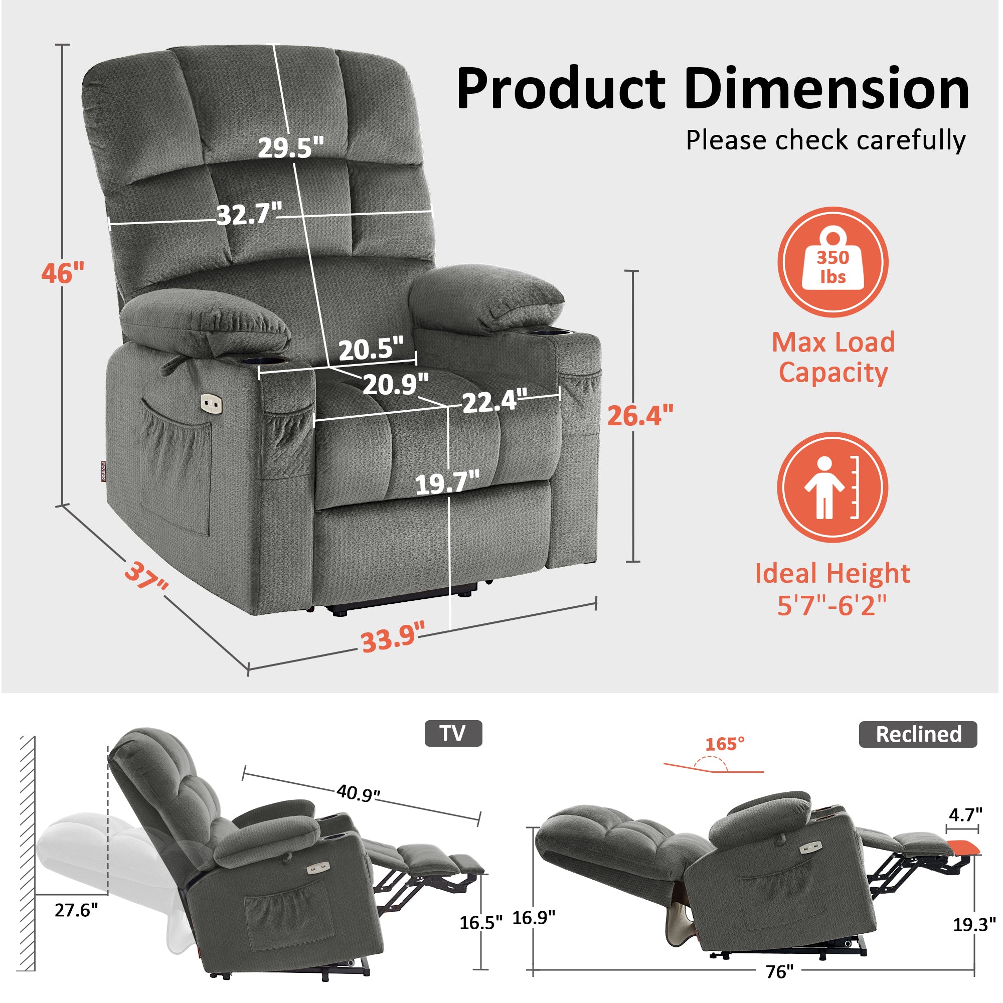 Power Lift Recliner Chair for Elderly, Dual Motor, Massage and Heat, Fabric 7680|7679|R7688|R7677