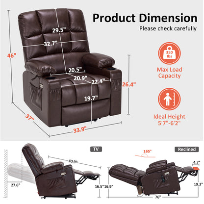 Power Lift Recliner Chair for Elderly, Dual Motor, Massage and Heat, Faux Leather 7680|7679|R7688|R7677