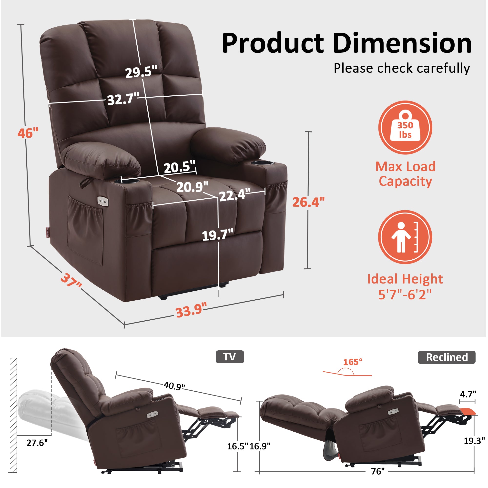 Power Lift Recliner Chair for Elderly, Dual Motor, Massage and Heat, Faux Leather 7680|7679|R7688|R7677