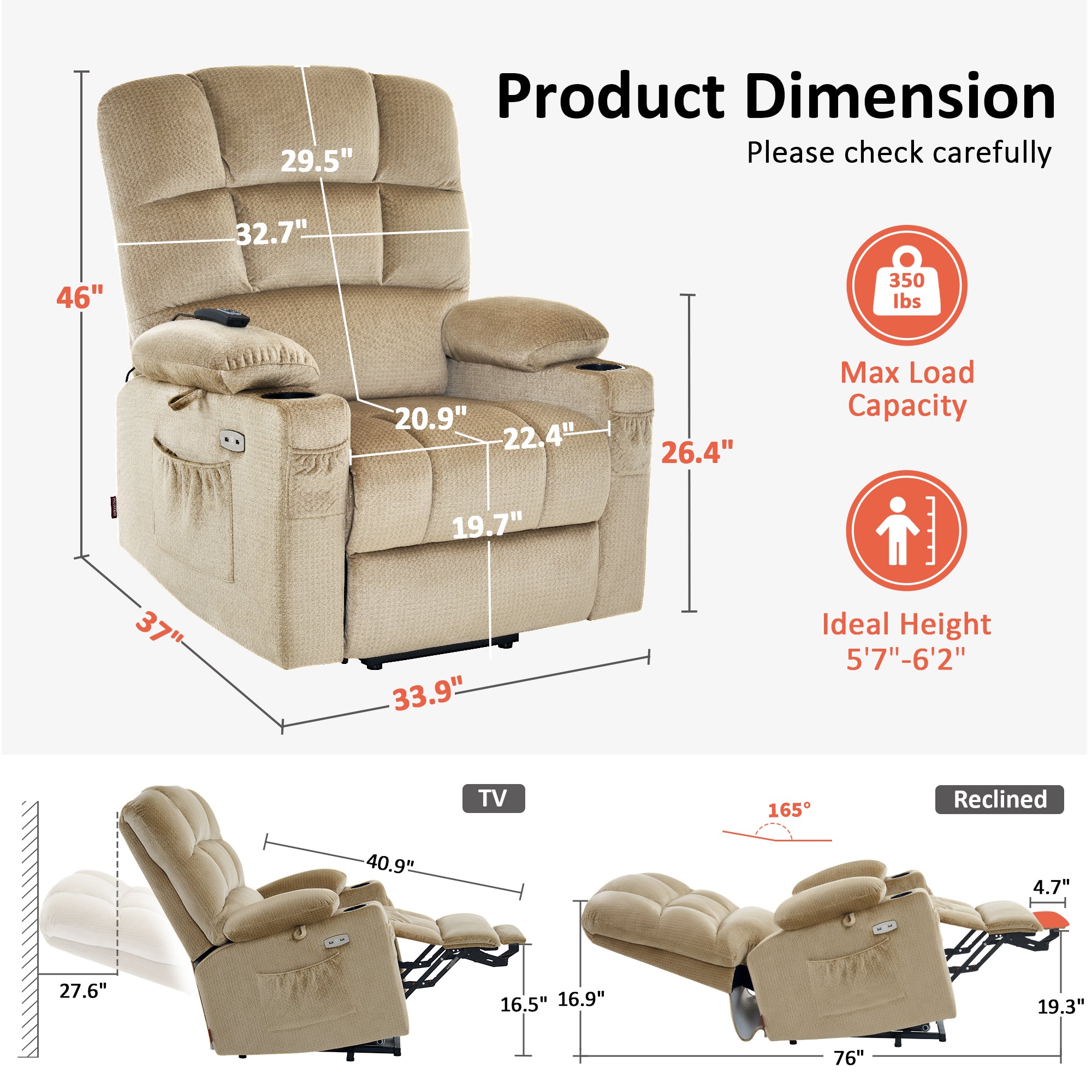 Power Lift Recliner Chair for Elderly, Dual Motor, Massage and Heat, Fabric 7680|7679|R7688|R7677