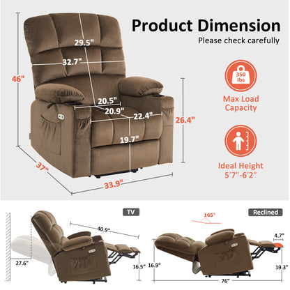 Power Lift Recliner Chair for Elderly, Dual Motor, Massage and Heat, Fabric 7680|7679|R7688|R7677