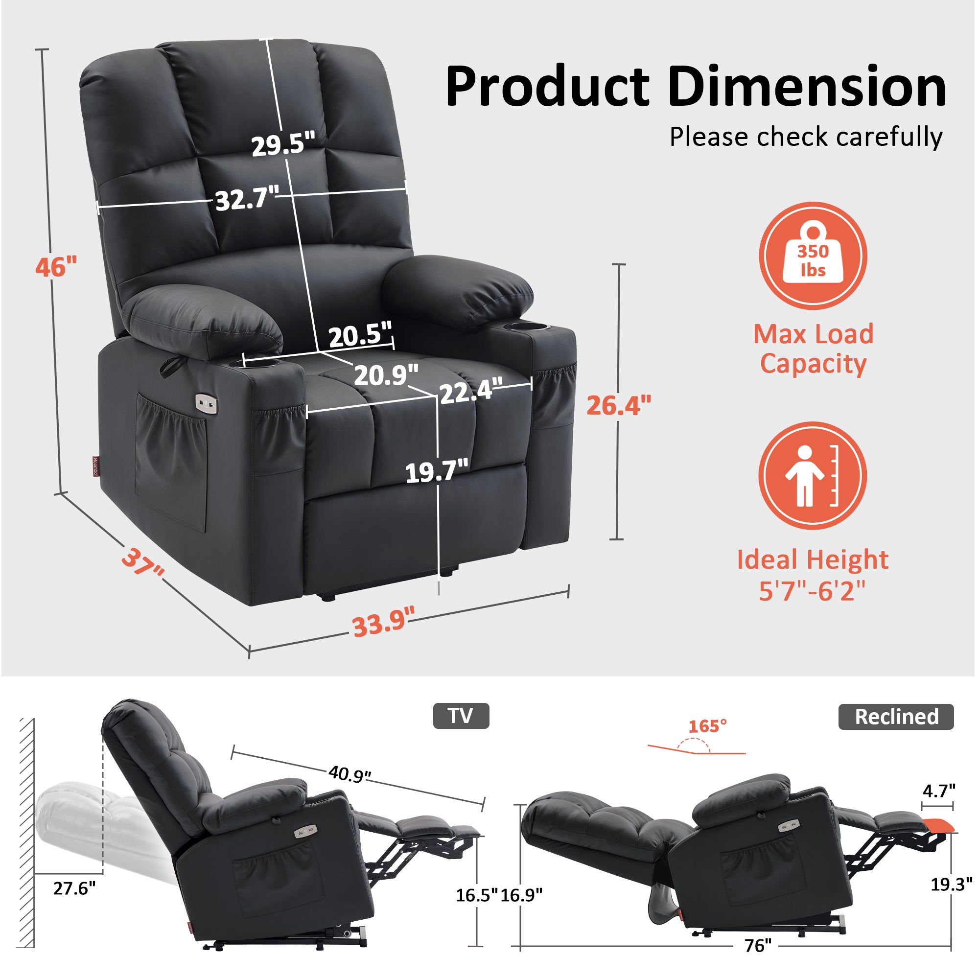 Power Lift Recliner Chair for Elderly, Dual Motor, Massage and Heat, Faux Leather 7680|7679|R7688|R7677