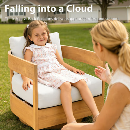 360° Swivel Patio Chair, Outdoor Rotating Armchair with 7.9" Thickened Cushions, Solid Acacia Wood Frame for Backyard, Deck, Indoor OF139