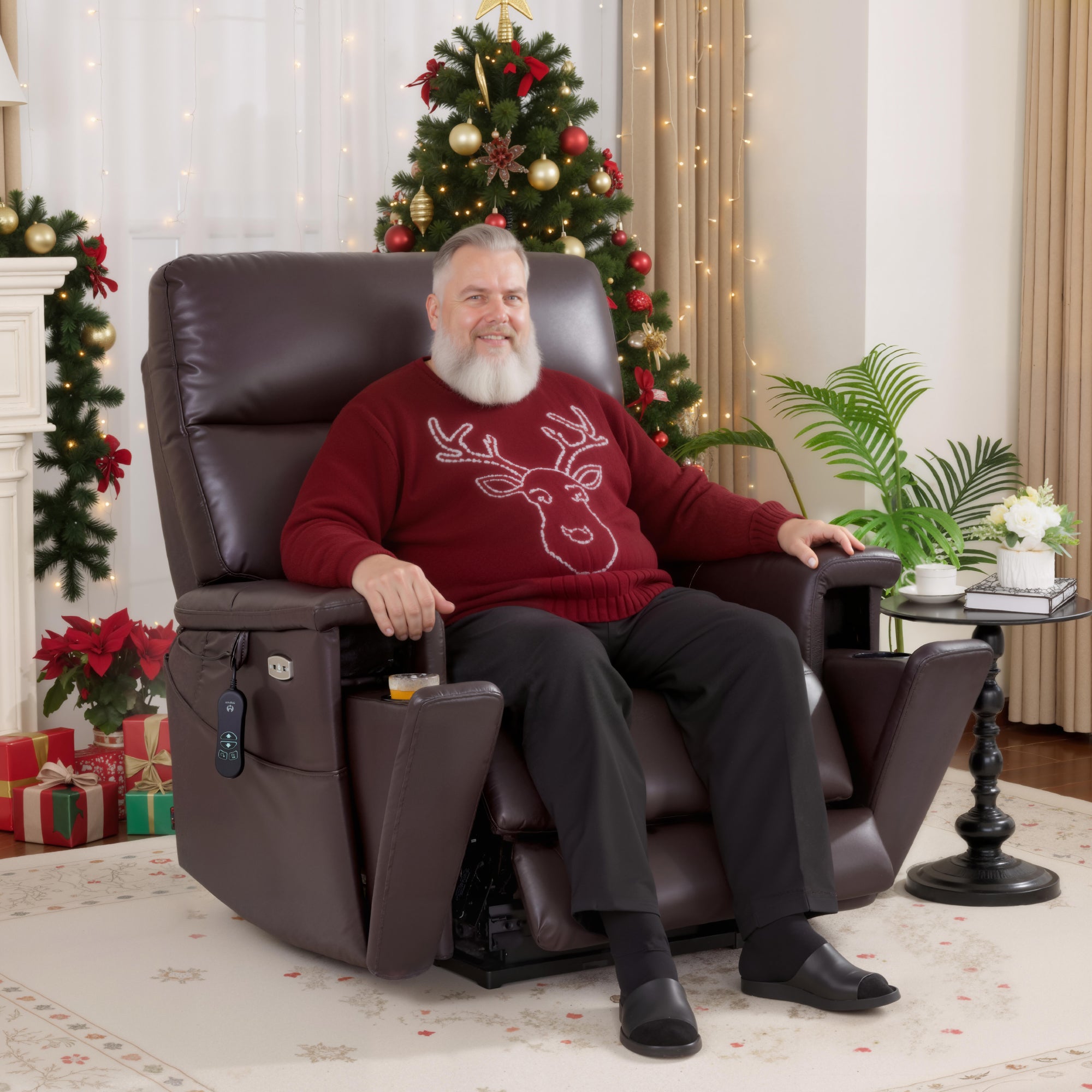 MCombo 500lbs Heavy Duty Lift Chair for Elderly, Extra Wide Dual Motor Power Lift Recliner with Hidden Cup Holders, USB Charging, Breathable Faux Leather R7777