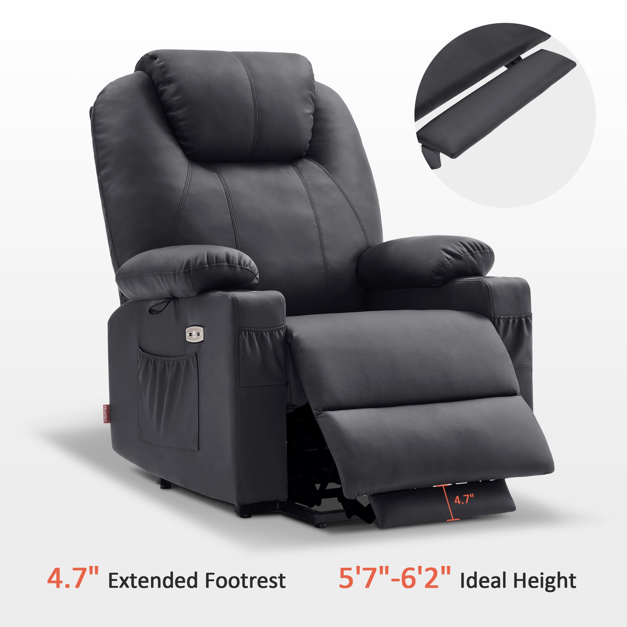 Power Lift Recliner Chair for Elderly, Dual Motor, Massage and Heat, Faux Leather 7815