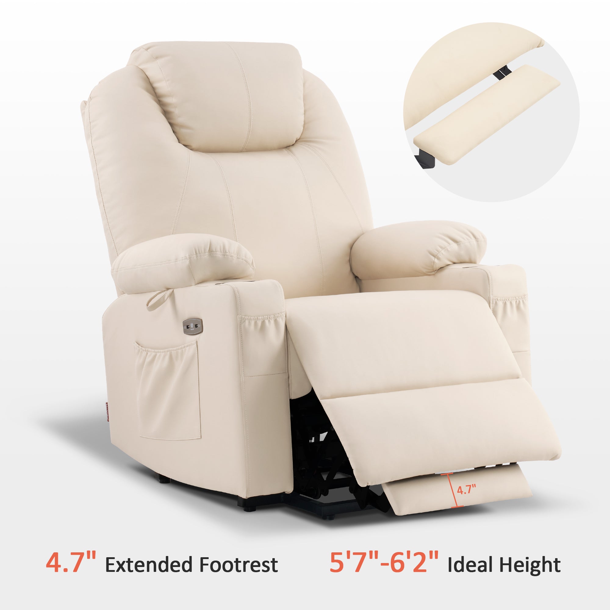 Power Lift Recliner Chair for Elderly, Dual Motor, Massage and Heat, Faux Leather 7815