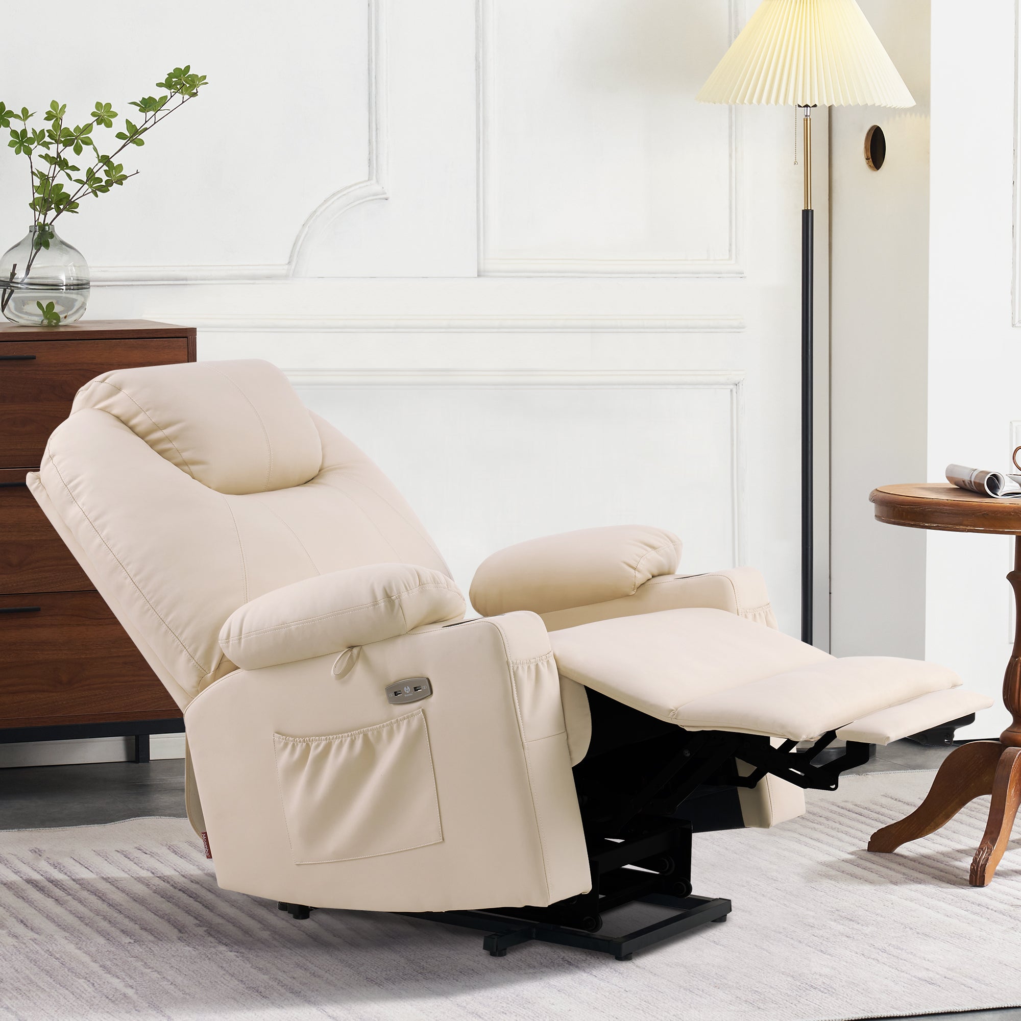 Power Lift Recliner Chair for Elderly, Dual Motor, Massage and Heat, Faux Leather 7815