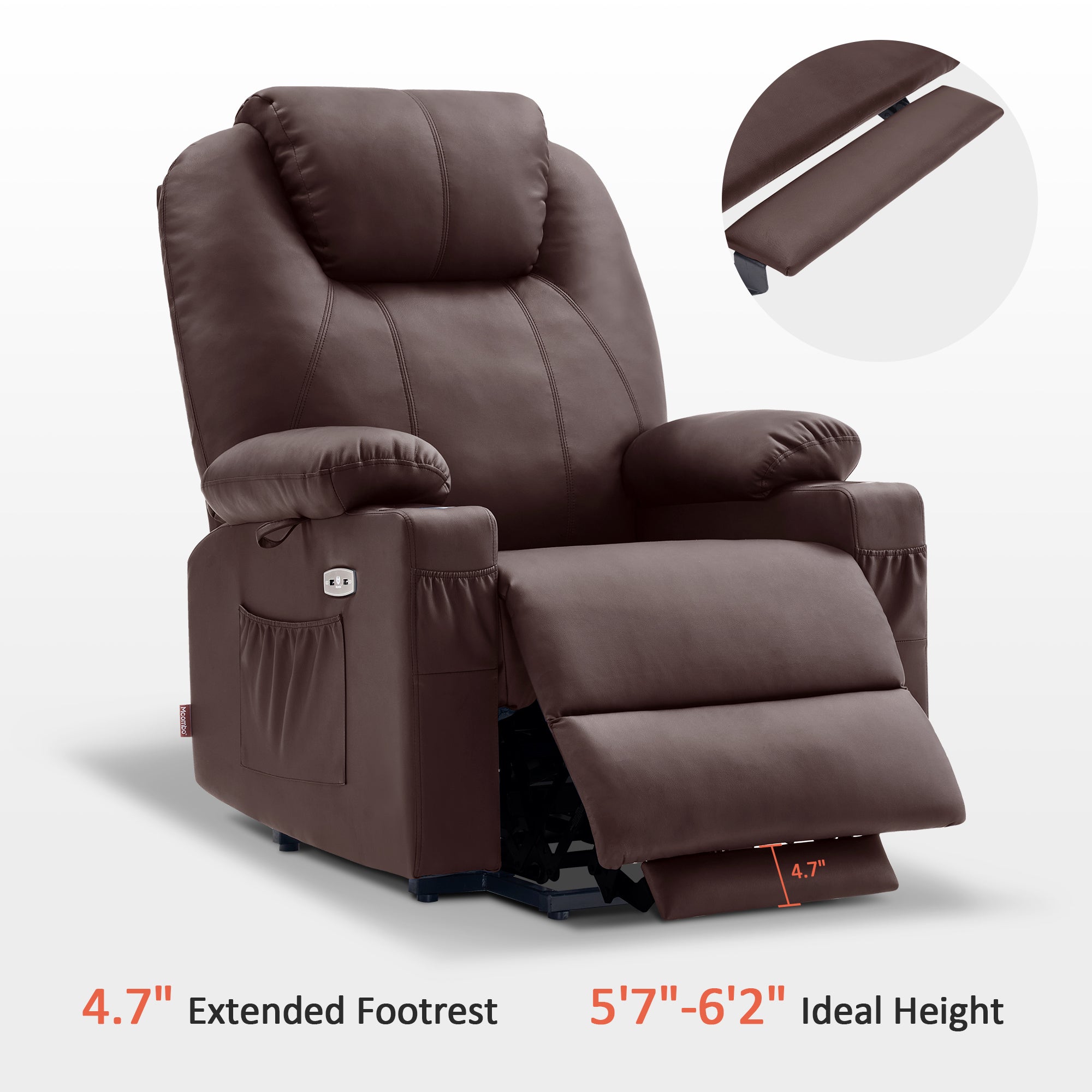 Power Lift Recliner Chair for Elderly, Dual Motor, Massage and Heat, Faux Leather 7815