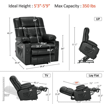 Dual Motor Power Lift Recliner Chair, Massage and Heat, Lay Flat for Sleeping, Faux Leather 7890|7893|7896|R7891|R7897|R7894