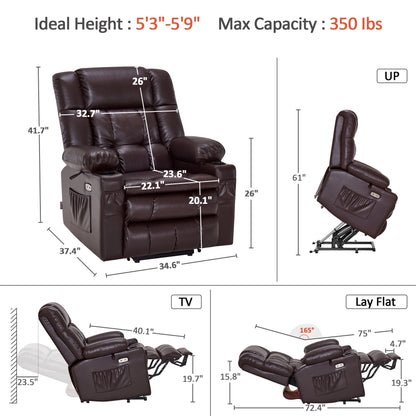 Dual Motor Power Lift Recliner Chair, Massage and Heat, Lay Flat for Sleeping, Faux Leather 7890|7893|7896|R7891|R7897|R7894