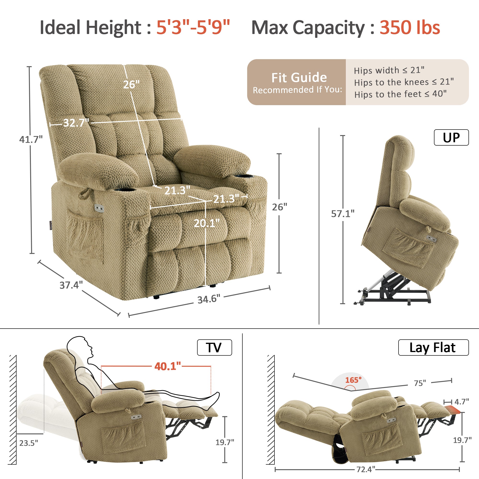 Dual Motor Power Lift Recliner Chair for Elderly, Massage and Heat, Lay Flat for Sleeping, Fabric 7890|7893|7896|R7897|R7891|R7894