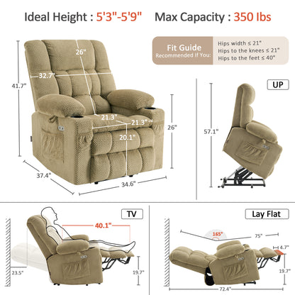Dual Motor Power Lift Recliner Chair for Elderly, Massage and Heat, Lay Flat for Sleeping, Fabric 7890|7893|7896|R7897|R7891|R7894