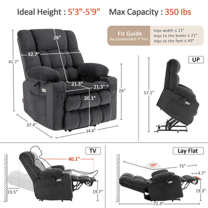 Dual Motor Power Lift Recliner Chair for Elderly, Massage and Heat, Lay Flat for Sleeping, Fabric 7890|7893|7896|R7897|R7891|R7894