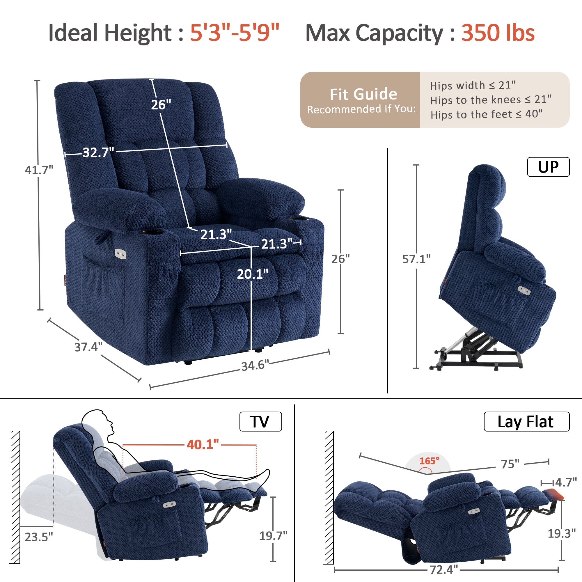 Dual Motor Power Lift Recliner Chair for Elderly, Massage and Heat, Lay Flat for Sleeping, Fabric 7890|7893|7896|R7897|R7891|R7894