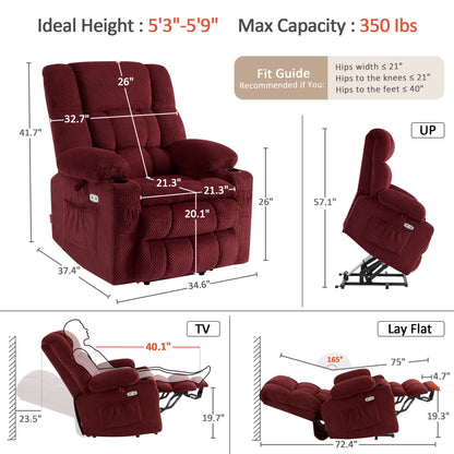 Dual Motor Power Lift Recliner Chair for Elderly, Massage and Heat, Lay Flat for Sleeping, Fabric 7890|7893|7896|R7897|R7891|R7894