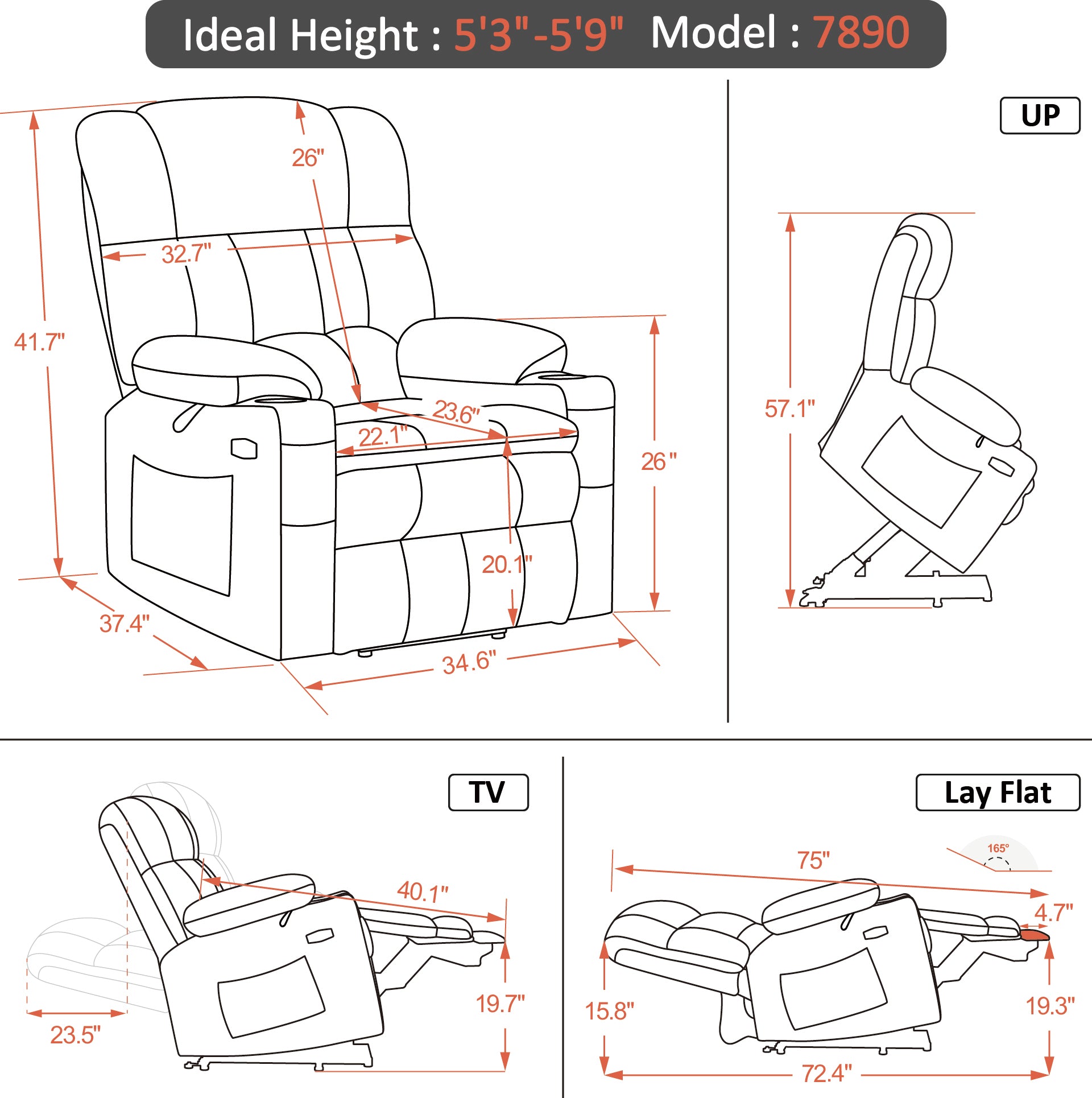 Dual Motor Power Lift Recliner Chair, Massage and Heat, Lay Flat for Sleeping, Faux Leather 7890|7893|7896|R7891|R7897|R7894